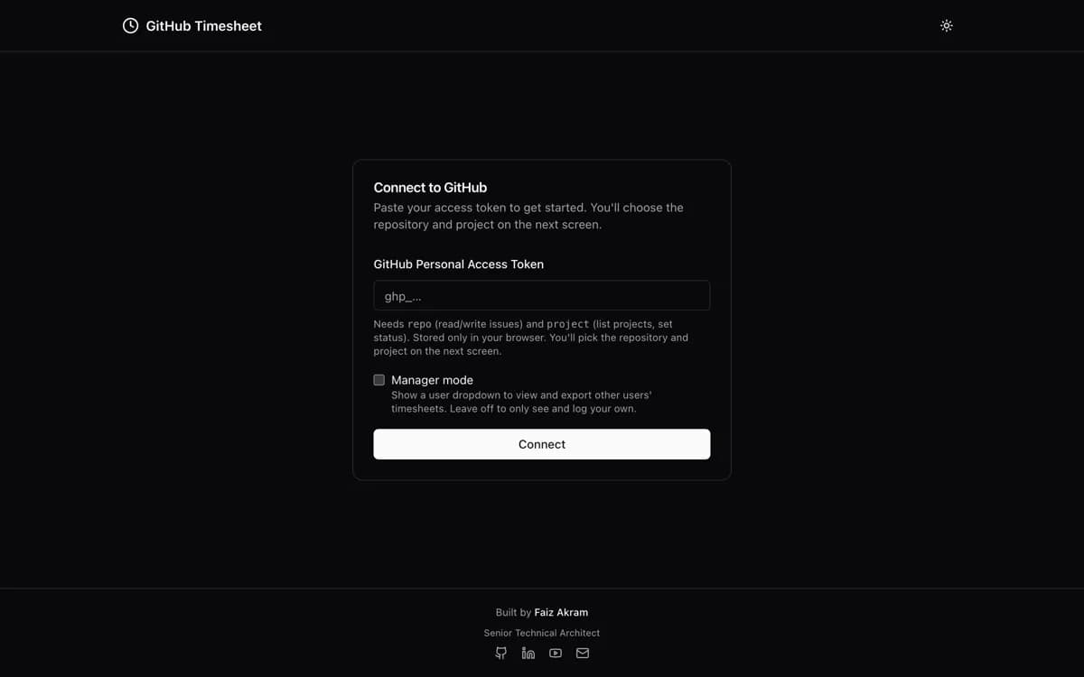 GitHub Timesheet screenshot