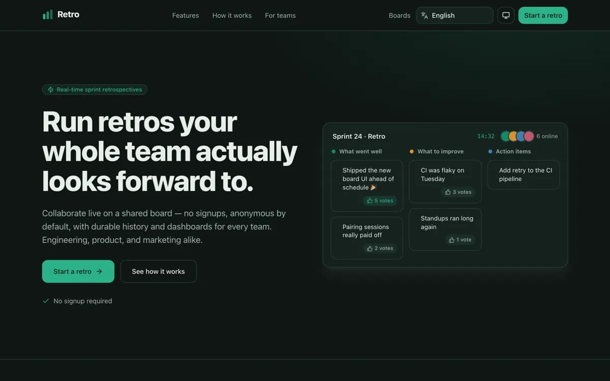 Retro โ Sprint Retrospectives screenshot